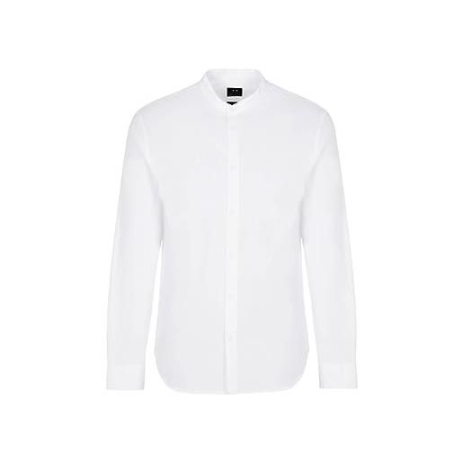 Emporio Armani a|x armani exchange - camicia a maniche lunghe con bottoni da uomo, vestibilità regolare in popeline di cotone, bianco, m