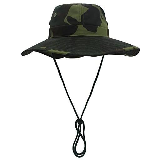 WANYING cappello da pescatore bonnie in cotone per uomo e donna protezione solare upf50+ all'aperto cappello a secchiello cappello da sole due modi di indossare - 56-60 verde militare mimetico