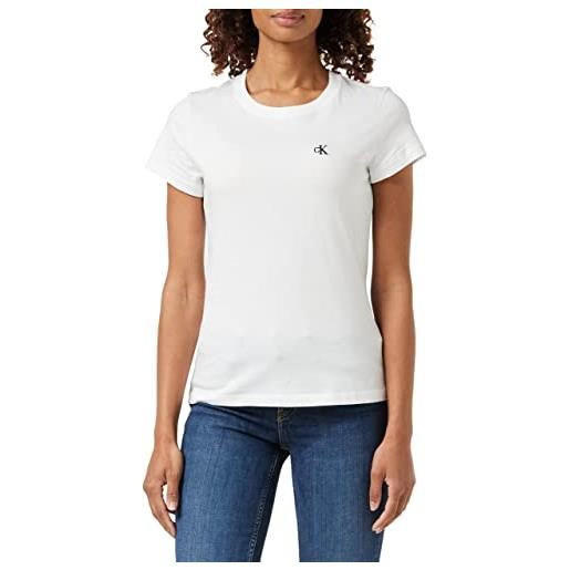 Calvin Klein Jeans t-shirt maniche corte donna ck embroidery scollo rotondo, bianco (bright white), xl