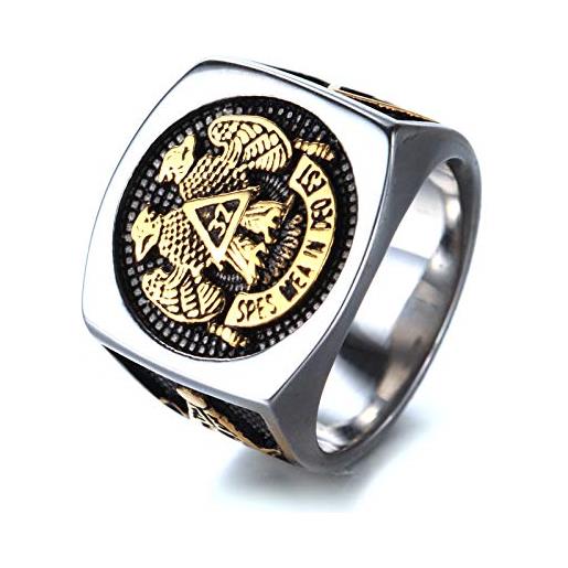 Sping Jewelry anello massonico da uomo, da donna, 32 gradi, maestro di rito scozzese, massone, con sigillo in acciaio al titanio, misura 7-14