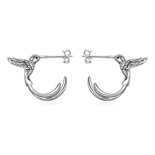 VONALA orecchini a cerchio aperti a forma di colibrì in argento sterling s925, regalo per ragazze, argento sterling