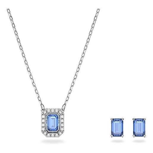 Swarovski millenia set collana e orecchini pendenti, con zirconia Swarovski a taglio ottagonale, placcato in tonalità rodio, blu
