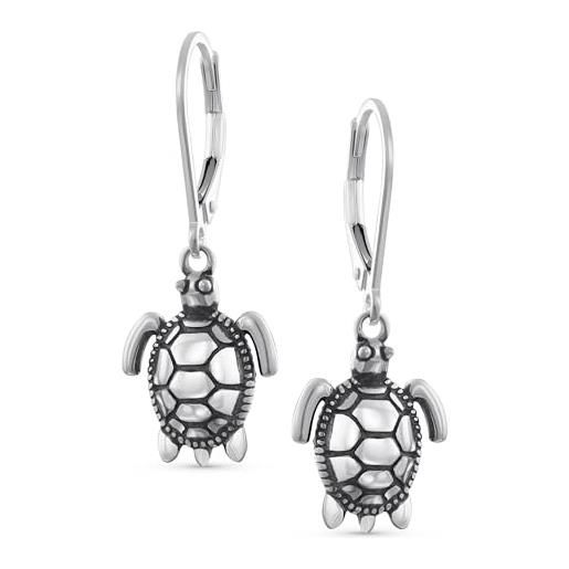 Bling Jewelry orecchini a pendente con tartaruga marina sulla spiaggia delle hawaii per donne adolescenti in luna di miele in argento sterling. 925 ossidato