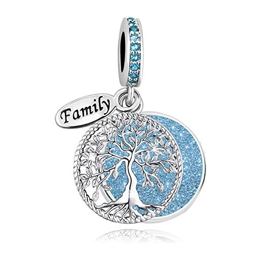 LSxAB charm blu scintillante per albero genealogico della vita, compatibile con braccialetti pandora, metallo, senza pietre preziose