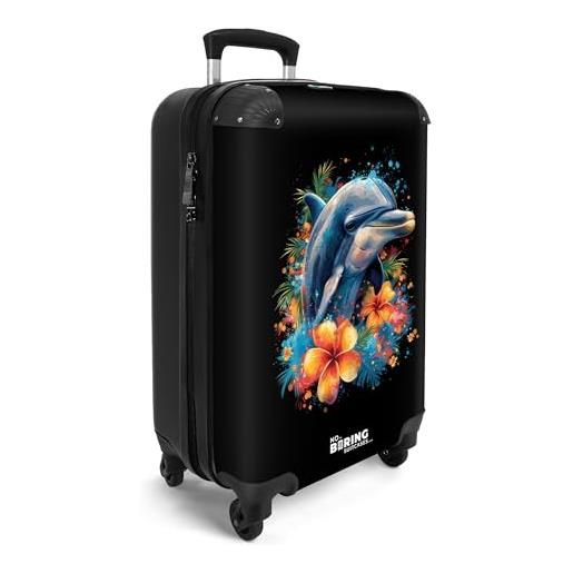 NoBoringSuitcases.com © valigia rigida da viaggio con ruote, valigia trolley, guscio rigido, bagaglio a mano di medie dimensioni in 30 immagini (delfino tra fiori graffiti, 55x40x20 cm)