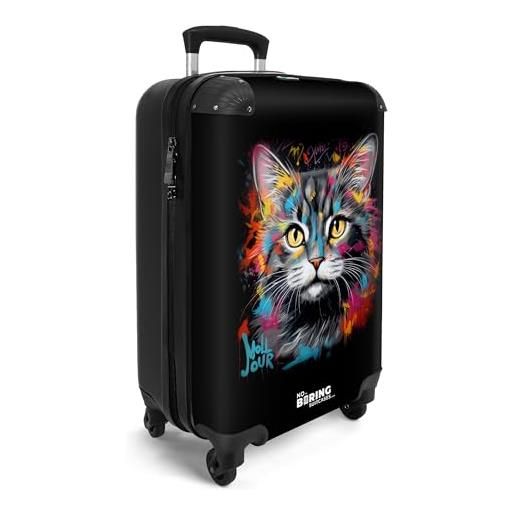 NoBoringSuitcases.com © valigia rigida da viaggio con ruote, valigia trolley, guscio rigido, bagaglio a mano di medie dimensioni in 30 immagini (gatto con pennellate colorate, 55x40x20 cm)
