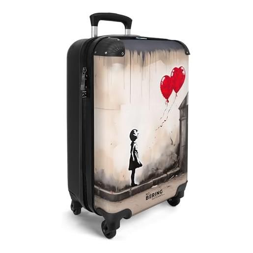 NoBoringSuitcases.com © valigia rigida da viaggio con ruote, valigia trolley, guscio rigido, bagaglio a mano di medie dimensioni in 30 immagini (ragazza con palloncini, 55x40x20 cm)