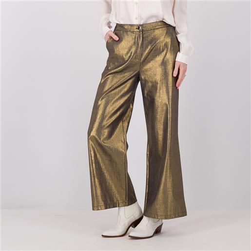 EVA Franco Ciambella pantaloni lunghi in tessuto jeans spalmato oro
