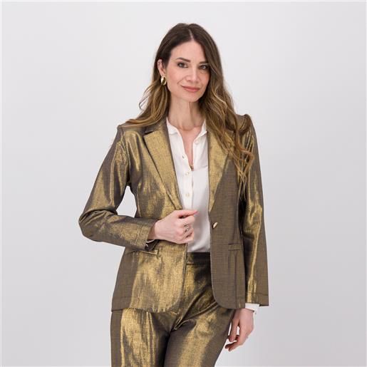 EVA Franco Ciambella giacca a un bottone in jeans spalmato color oro