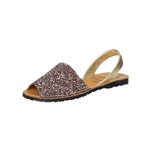 C.Ortuño avarcas sandali estivi da donna in vera pelle con glitter espandrillos menorquinas menorca sandalette, mix nero e oro, 39 eu
