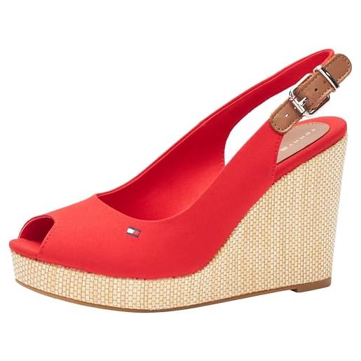 Tommy Hilfiger espadrillas wedge donna iconic elena sling back wedge tacco a zeppa, rosso (fierce red), 39