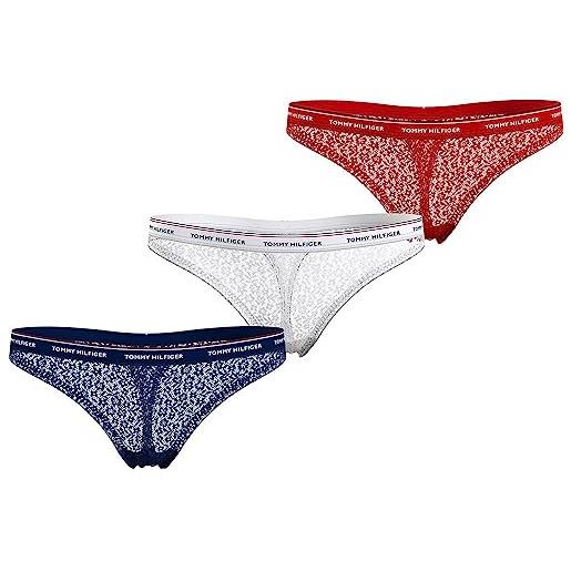 Tommy Hilfiger 3 pack thong lace (ext sizes), donna, desert sky/white/primary red