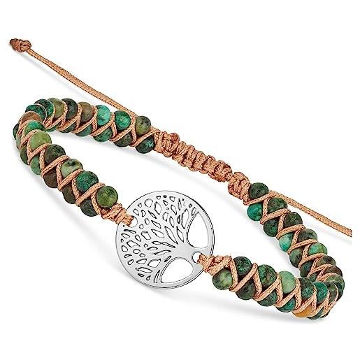 BENAVA bracciale yoga da donna perline di diaspro con ciondolo albero della vita verde | bracciale di pietre dure per la meditazione | 16-24 cm