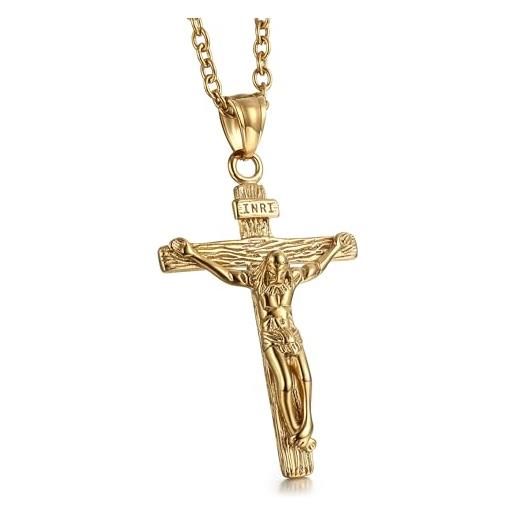 GTHIC uomo in acciaio inossidabile gesù cristo crocifisso collane con ciondolo regalo di gioielli religioni, collana in oro da 60 cm