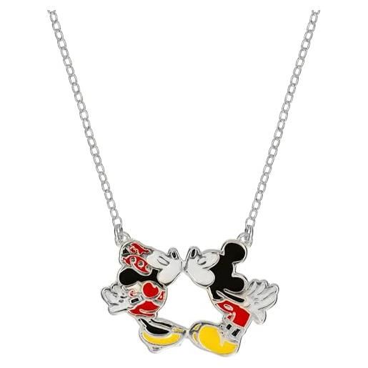 Disney collana minnie e topolino, argento sterling con smalto per bambini e ragazze, gioielli