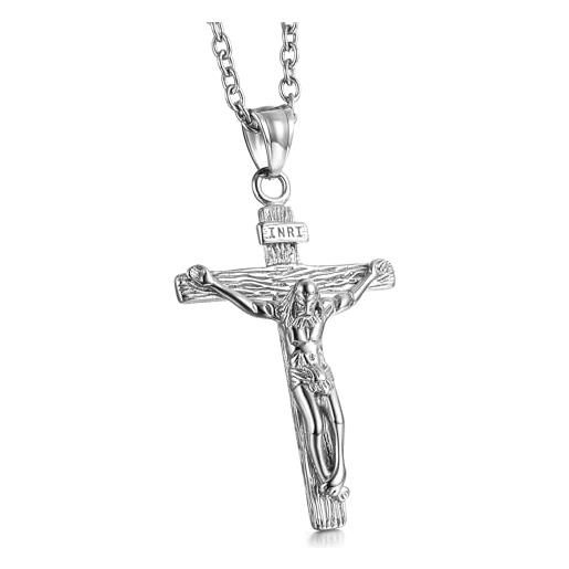 GTHIC uomo in acciaio inossidabile gesù cristo crocifisso collane con ciondolo regalo di gioielli religioni, collana in argento da 70 cm