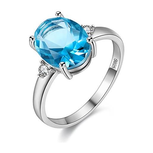 Uloveido anello da donna in argento sterling 925 con topazio blu da 1,5 carati, misura regolabile, per matrimonio e fidanzamento, fj106, pietra, topazio blu