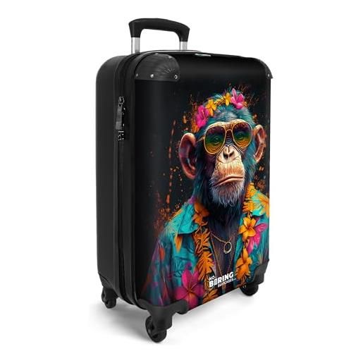 NoBoringSuitcases.com © valigia rigida da viaggio con ruote, valigia trolley, guscio rigido, bagaglio a mano di medie dimensioni in 30 immagini (scimpanzé con camicia hawaiana, 55x40x20 cm)