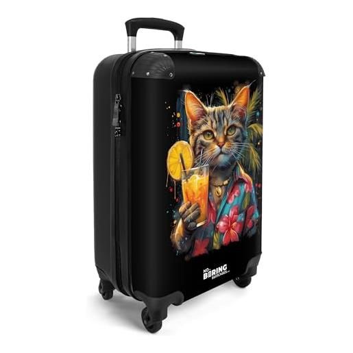 NoBoringSuitcases.com © valigia rigida da viaggio con ruote, valigia trolley, guscio rigido, bagaglio a mano di medie dimensioni in 30 immagini (gatto in stile street art tropicale, 55x40x20 cm)