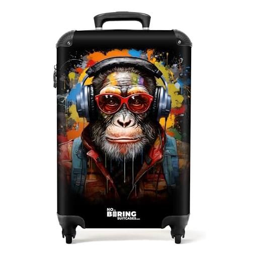 NoBoringSuitcases.com trolley bagaglio 55x40x20 cm, valigia cabina 10 kg (scimpanzé cuffie - nero)