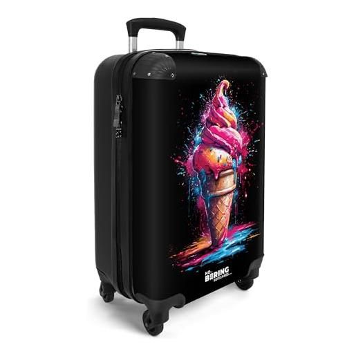 NoBoringSuitcases.com © graffiti valigia rigida da viaggio con ruote, valigia trolley, guscio rigido, bagaglio a mano di medie dimensioni in 30 immagini (cono gelato di colore blu e rosa, 55x40x20 cm)
