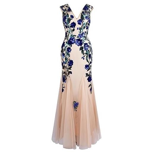 Angel-fashions abito da donna con scollo a v profondo con paillettes rosa, rosso small