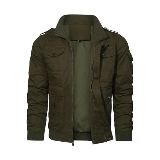 HOOD CREW giacca antivento da uomo, stile militare, con tasche multiple, verde militare, m