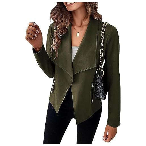 Yeooa giacca da donna blazer in finta pelle scamosciata giacca corta blazer con risvolto e giacca da tasca top (verde, m)