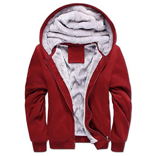VSUSN uomo felpa con cappuccio manica lunga felpe con cappuccio vello foderato hoodies con cerniera cappotto giacca inverno caldo (vino rosso, medium)