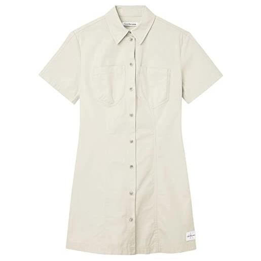 Calvin Klein Jeans badge short sleeves shirt dress vestito, eggshell, s donna