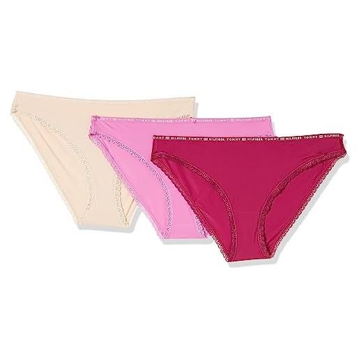 Tommy Hilfiger 3p bikini micro lace uw0uw02825 mutandine, multicolore (light pink/ecc magenta/desert sky), m (pacco da 3) donna