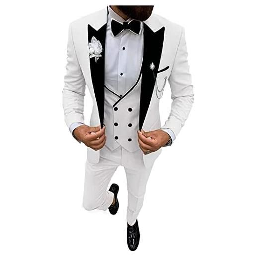 Botong uomo 3 pc tacca risvolto abiti da sposa singolo petto sposo smoking vestito affari casual wear giacca pantaloni gilet set, bianco, 54