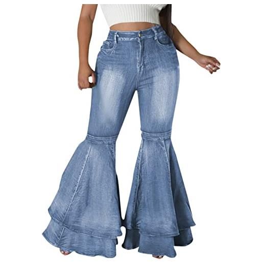 Shiningupup jeans strappati donna vita alta dall'autunno all'inverno pantaloni classici a campana retrò alla moda da donna jeans a vita alta elasticizzati in denim lungo con fondo a campana jeans donna neri 4.99