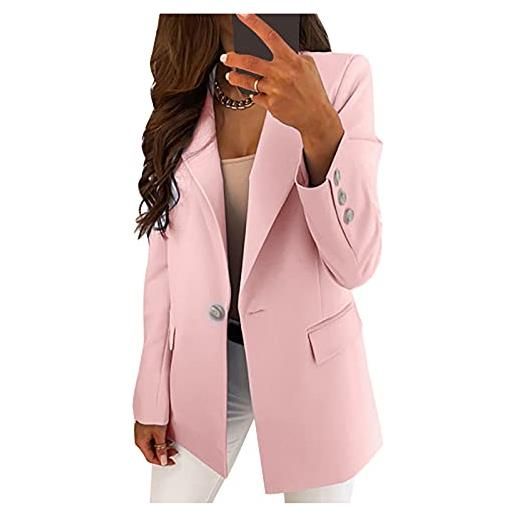 Gkojhj cardigan blazer - giacca da donna oversize sciancrata, per lavoro, ufficio, giacca sportiva, slim fit, bottoni, stile vintage, giacca sciancrata, per l'uso quotidiano, 17# rosa, xl