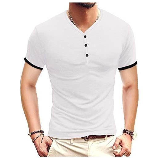 DAVBIR camicie henley da uomo t-shirt classica henley a manica corta con scollo a v aderente estiva (color: bianca, size: s)