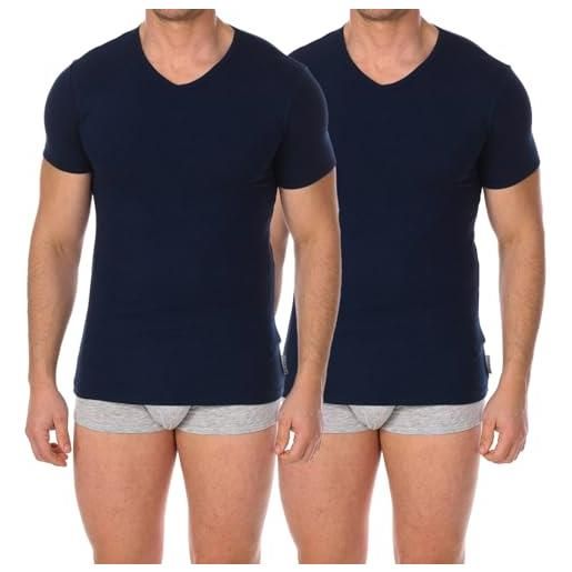 Bikkembergs pacco da 2 t-shirt intima scollo a v - uomo - cotone elasticizzato (blu, xl)