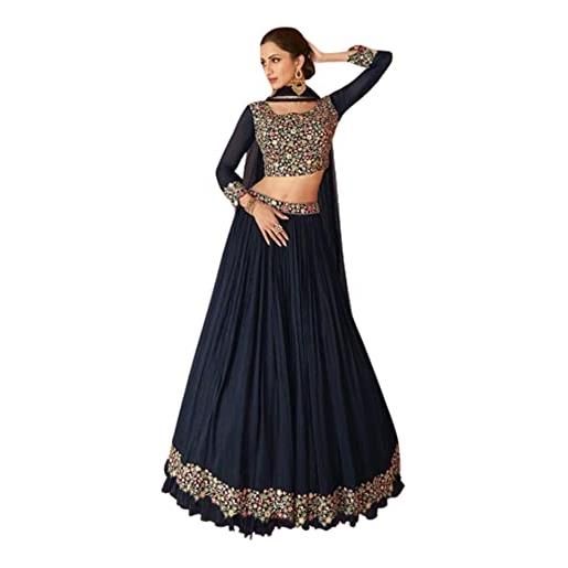 Shri Balaji Silk & Cotton Saree Emporium donne del progettista cucito lehenga choli partito matrimonio bollywood usura 8512, blu navy, 40