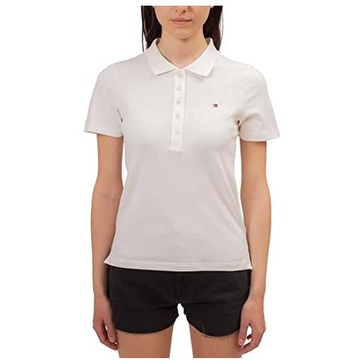 Tommy Hilfiger maglietta polo maniche corte donna 1985 slim pique slim fit, blu (desert sky), xs