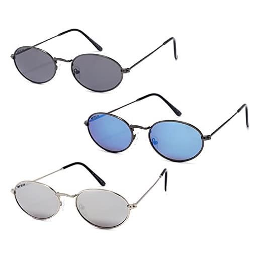 Alsino occhiali da sole viper lenti ovali montatura set di 3 pz aste fine di metallo retro classico per uomo e donna