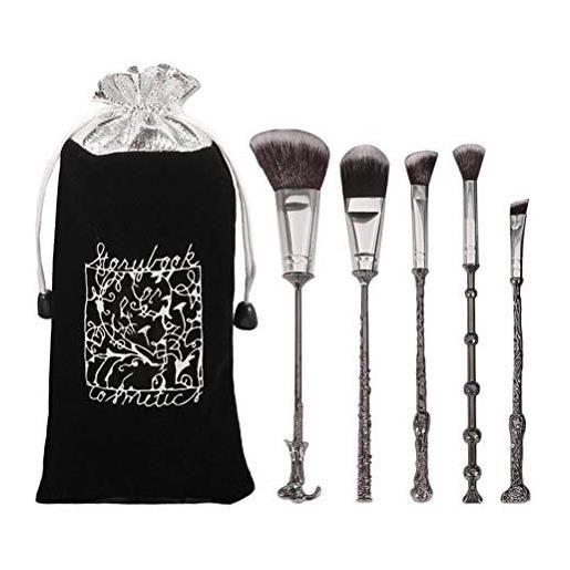 WINBST harry magic set di 5 pennelli da trucco con manico in metallo, bacchetta magica, ombretto sopracciglio naso in polvere pennello trucco