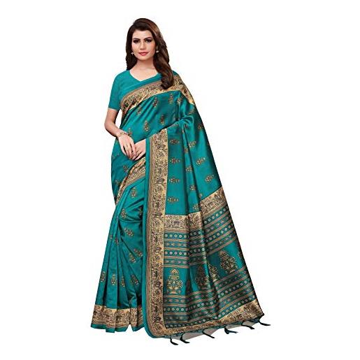 ETHNICMODE women's art silk kalamkari and bhagalpuri style saree with blouse piece (multi-color_free_size) jhumki green