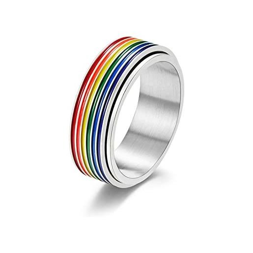 Beydodo anello da uomo, in argento, nero, oro, in acciaio inox, 8 mm, con smalto arcobaleno, lgbt, anello dell'amicizia, argento nero, oro, personalizzabile, senza gemstone