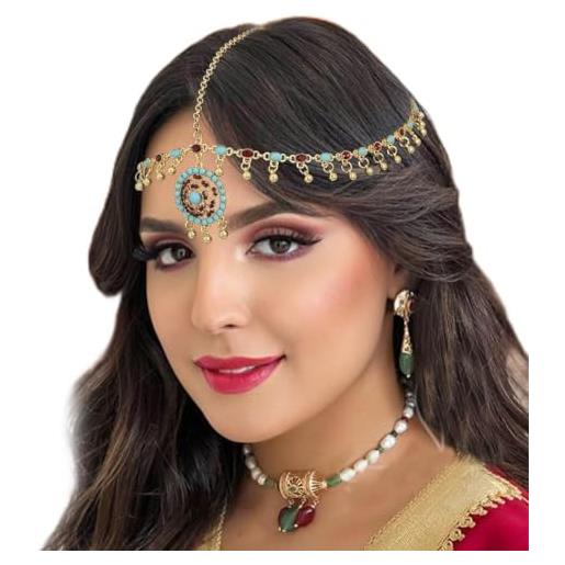 IYOU catena di testa boho vintage copricapo con nappa di perline oro accessori per capelli del festival del costume di danza del ventre per donne