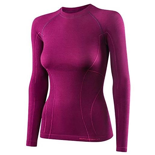 BRUBECK donna maglietta funzionale a maniche lunghe | traspirante | termo | sport | outdoor | 41% lana merino | ls12810 | plum. | taglie: xl