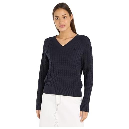 Tommy Hilfiger co cable v-nk sweater ww0ww40674 maglioni, bianco (ecru), s donna