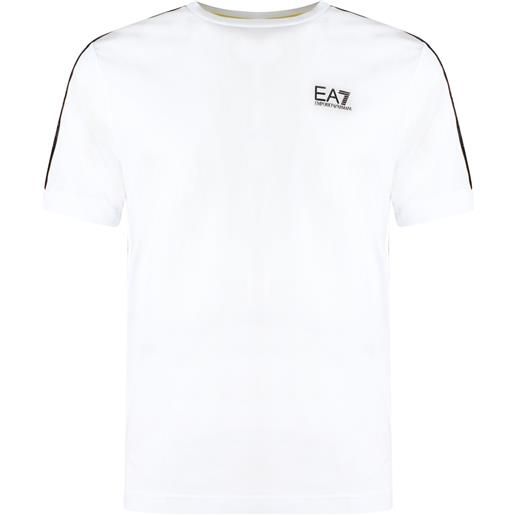 EA7 t-shirt bianca con bande logate per uomo