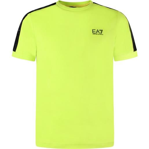 EA7 t-shirt verde fluo con bande logate per uomo