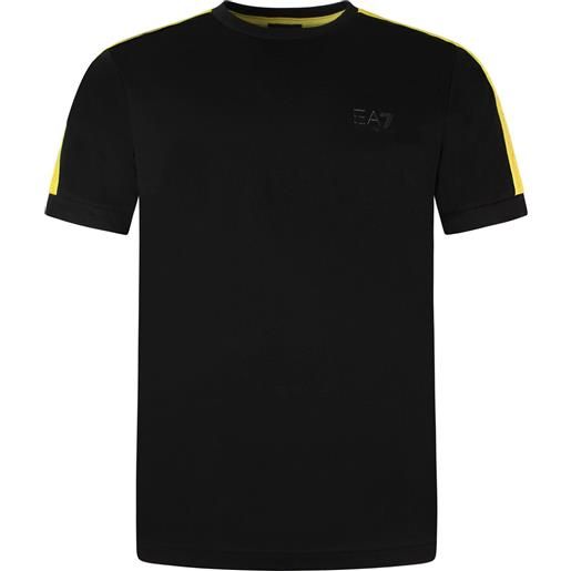 EA7 t-shirt nera con bande logate per uomo