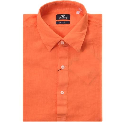 PETER HADLEY camicia maniche corte arancio in lino