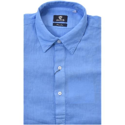 PETER HADLEY camicia maniche corte azzurra in lino